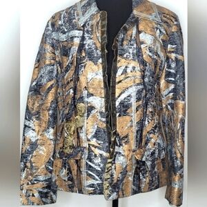 Chico's Unique Metallic Gold Silver Black Wool Silk Blend Blazer - Size 2/M/12
